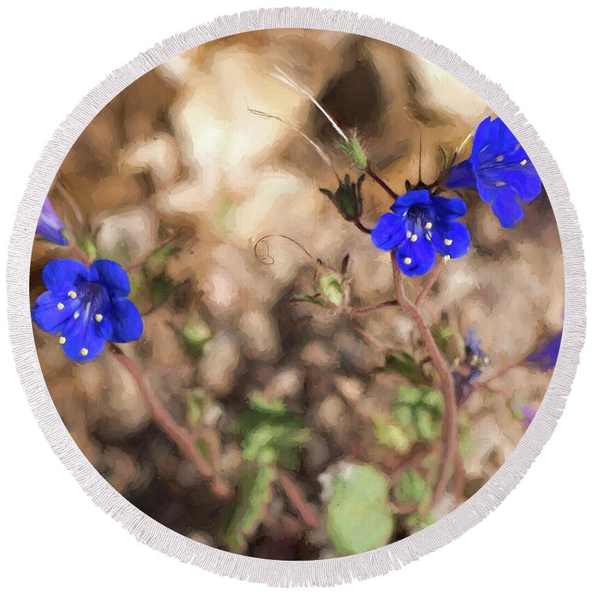 Flowers Round Beach Towel featuring the photograph Desert Blue Bells at Joshua tree National Park by Penny Lisowski