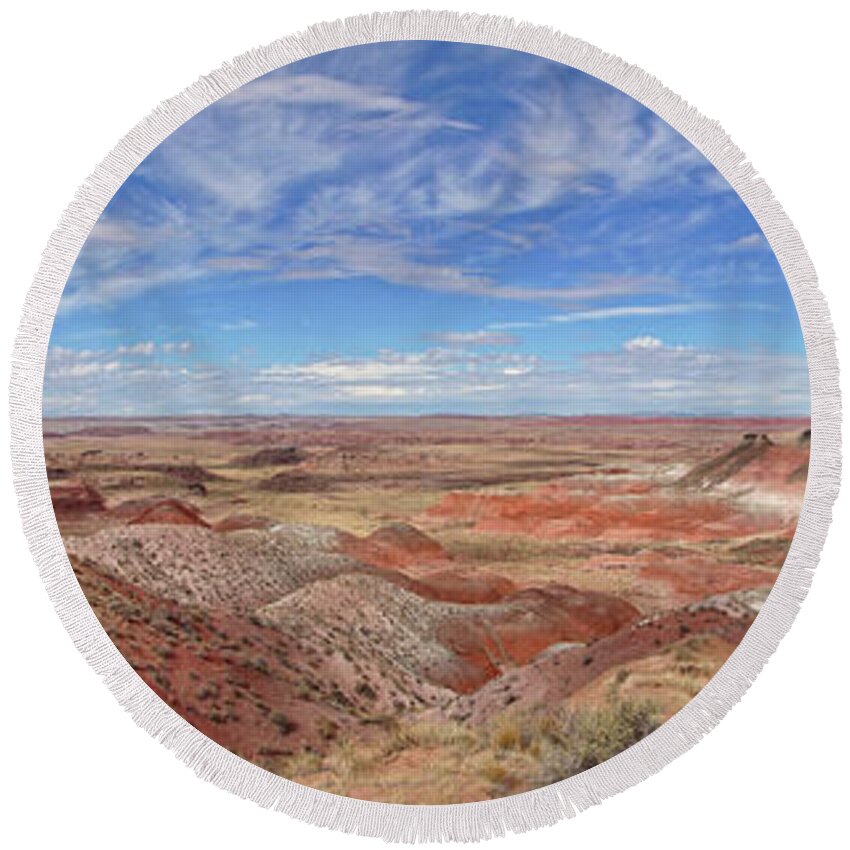 Petrified Forest National Park Round Beach Towel featuring the photograph Desert Tranquility by Leda Robertson