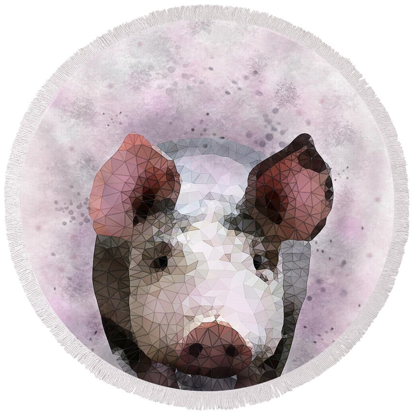 Pig Round Beach Towel featuring the digital art Design 112 Pig by Lucie Dumas