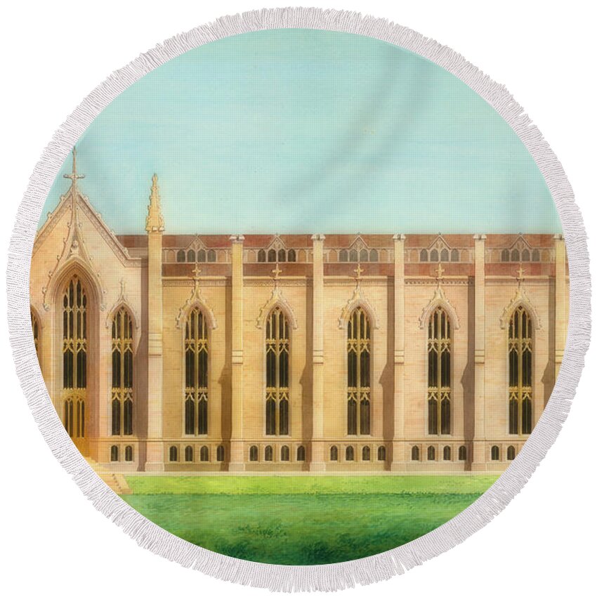 Painting Round Beach Towel featuring the painting Design For The North Wing Of The Library And Chapel At The Unive by Mountain Dreams