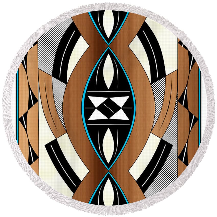 Southwest Round Beach Towel featuring the digital art Southwest Collection - Design Two in Blue by Tim Hightower