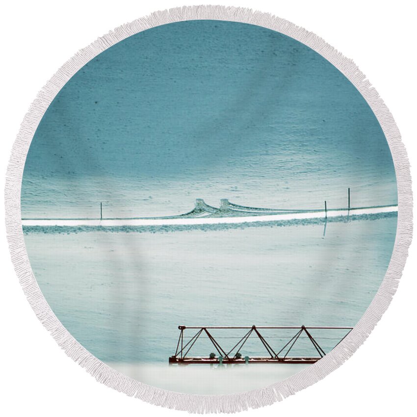 Designs And Lines Round Beach Towel featuring the photograph Designs and lines - Winter in Switzerland by Susanne Van Hulst