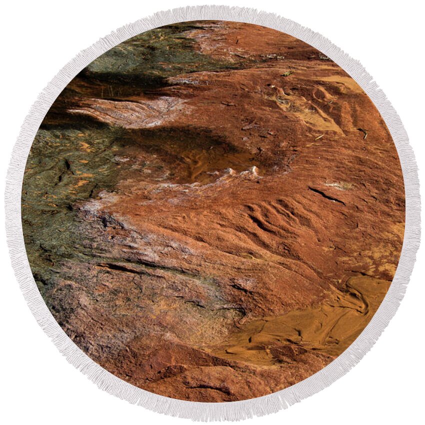 Lake Powell Round Beach Towel featuring the photograph Designs in Stone by Kathy McClure