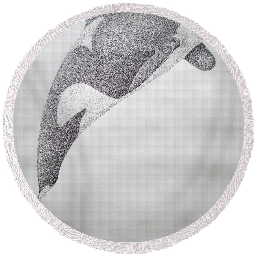 Whale Digital Art Round Beach Towel featuring the drawing Desintigrating Orca by Mayhem Mediums