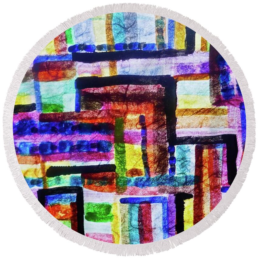 Colorful Abstract Painting Round Beach Towel featuring the painting Destiny Road by Joan Reese
