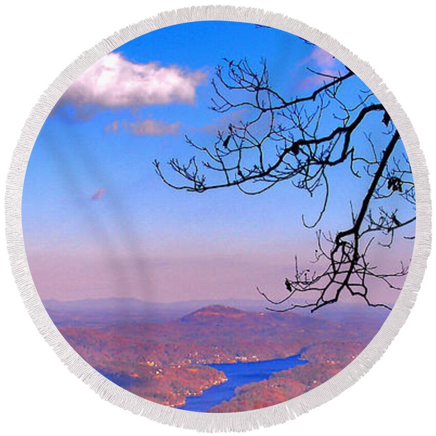 Landscape Round Beach Towel featuring the photograph Detail from reaching for a cloud by Steve Karol