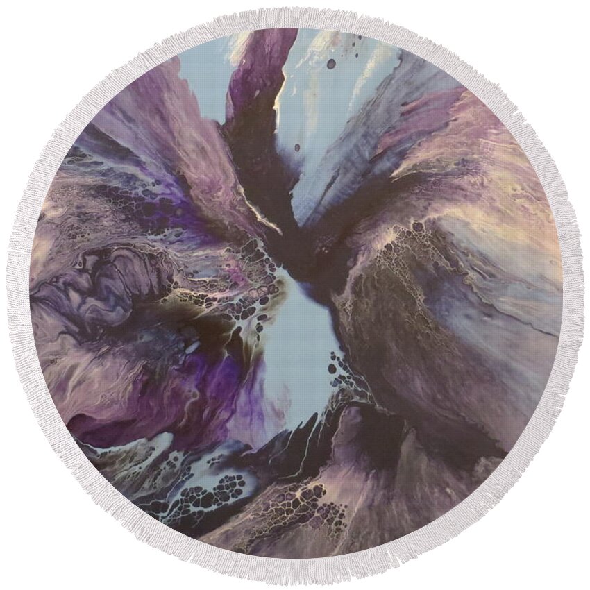 Abstract Round Beach Towel featuring the painting Determination by Soraya Silvestri