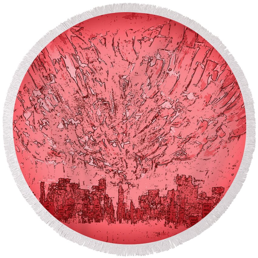 City Digital Arwork Round Beach Towel featuring the painting DG3 - yes heart D3 by KUNST MIT HERZ Art with heart