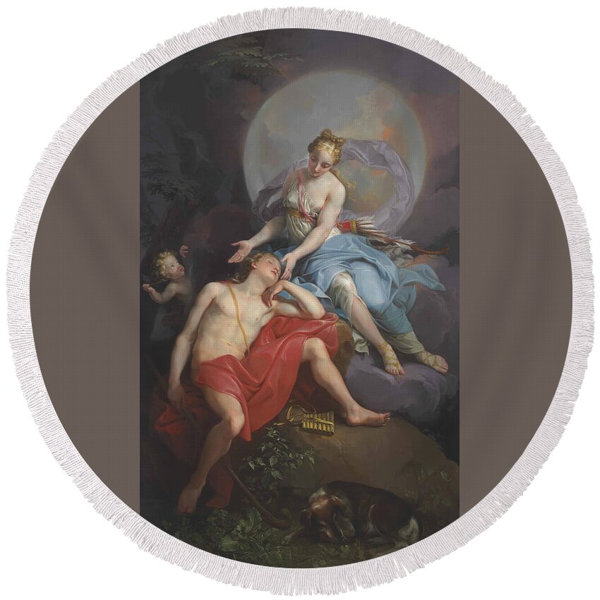 Laurent Pecheux Round Beach Towel featuring the painting Diana and Endymion by Laurent Pecheux