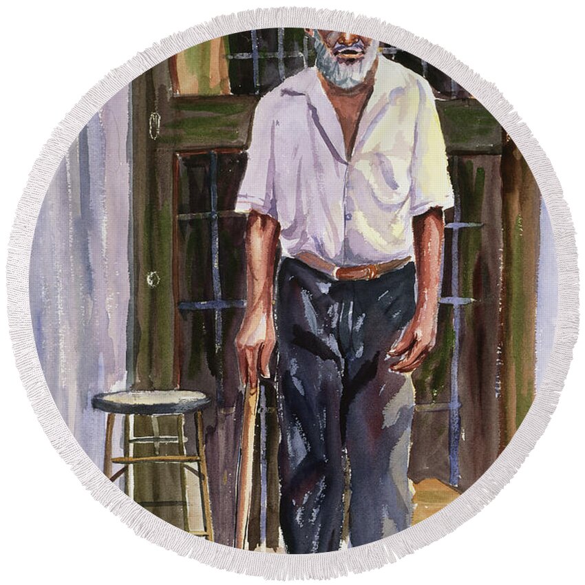 Male Round Beach Towel featuring the painting Dignified Elder by Carlton Murrell