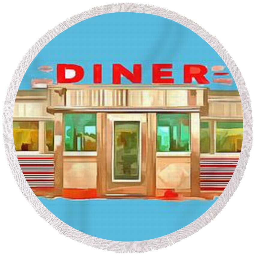 Vintage Round Beach Towel featuring the painting Diner Tee by Edward Fielding