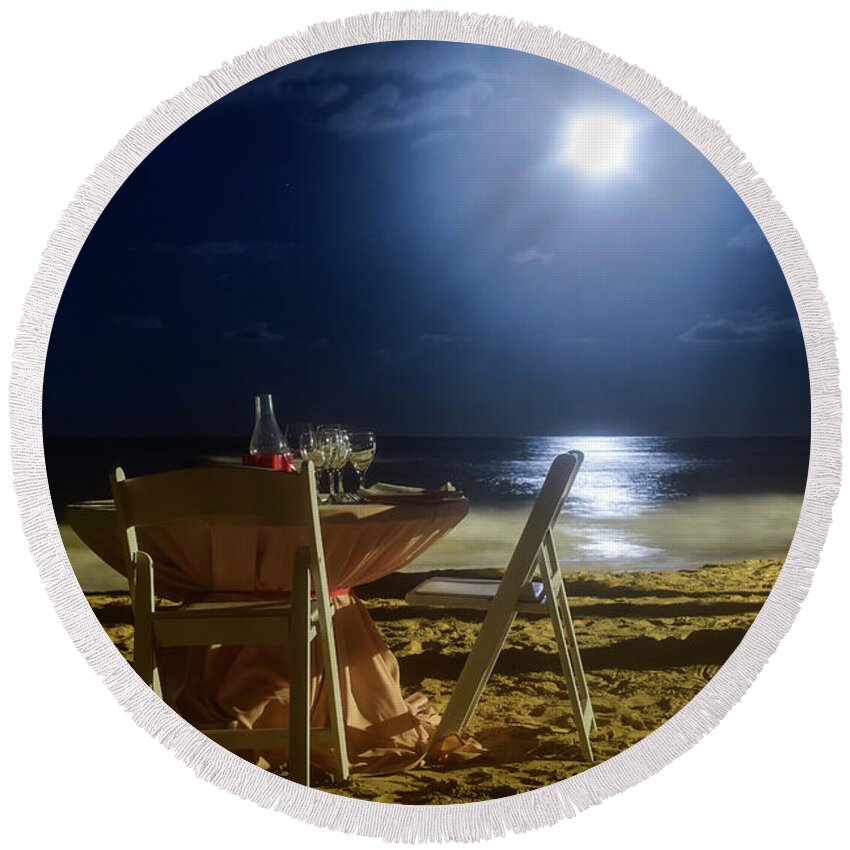 Punta Cana Round Beach Towel featuring the photograph Dinner for Two in the Moonlight by Nicole Lloyd