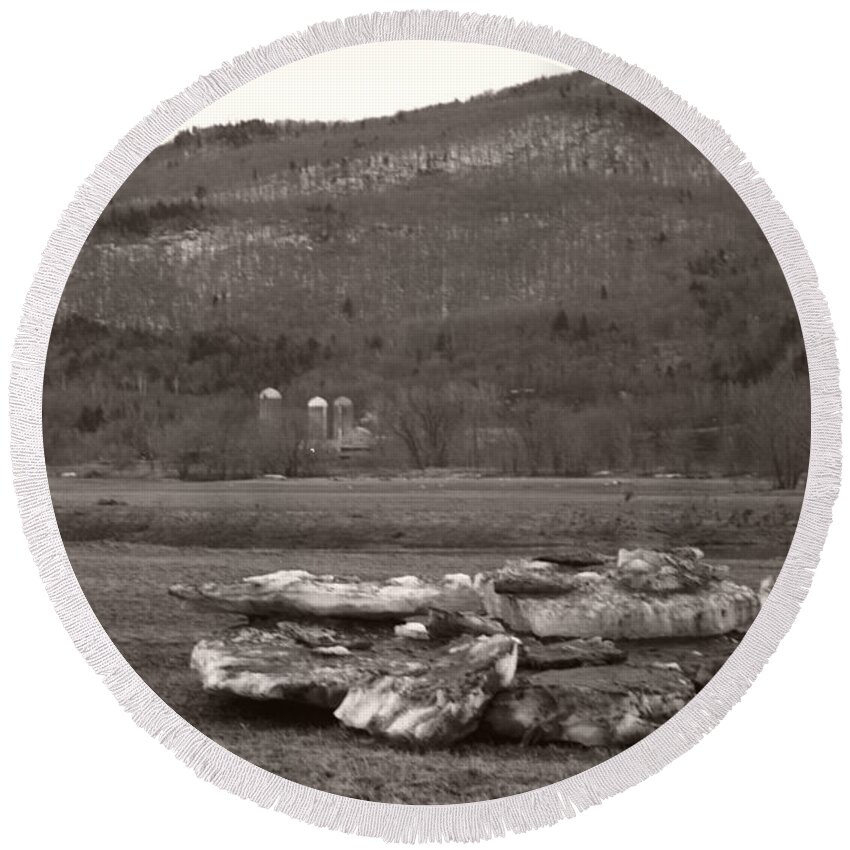  Round Beach Towel featuring the photograph Dirty Bergs by Heather Kirk