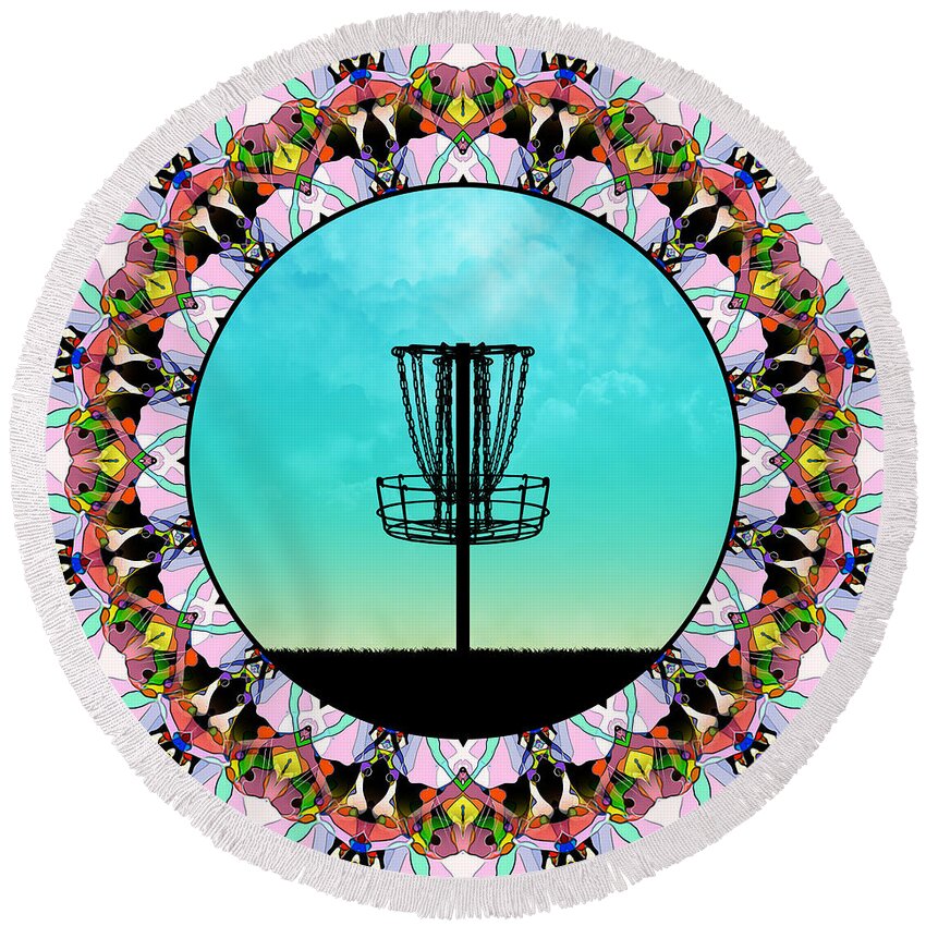 Disc Golf Round Beach Towel featuring the digital art Disc Golf Basket by Phil Perkins
