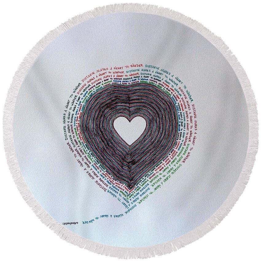 Heart Round Beach Towel featuring the painting Distance by Thomas Gronowski