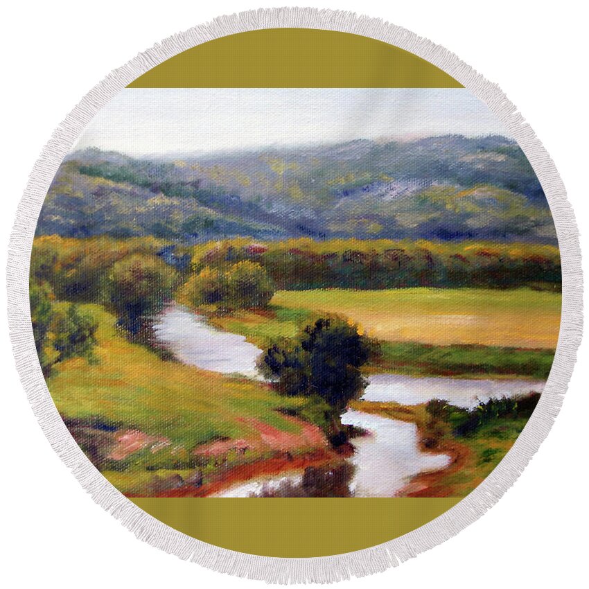 Riverscape Round Beach Towel featuring the painting Diversion by Marie Witte
