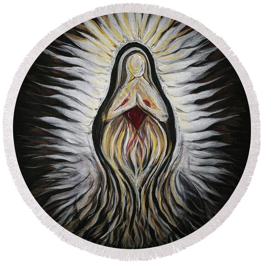Divine Round Beach Towel featuring the painting Divine Mother Milagro by Michelle Pier