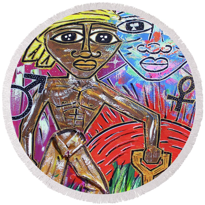  Round Beach Towel featuring the painting Divine Unions by Odalo Wasikhongo