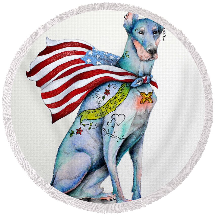 Doberman Pinscher Art Round Beach Towel featuring the painting Doberman Napolean by Patricia Lintner