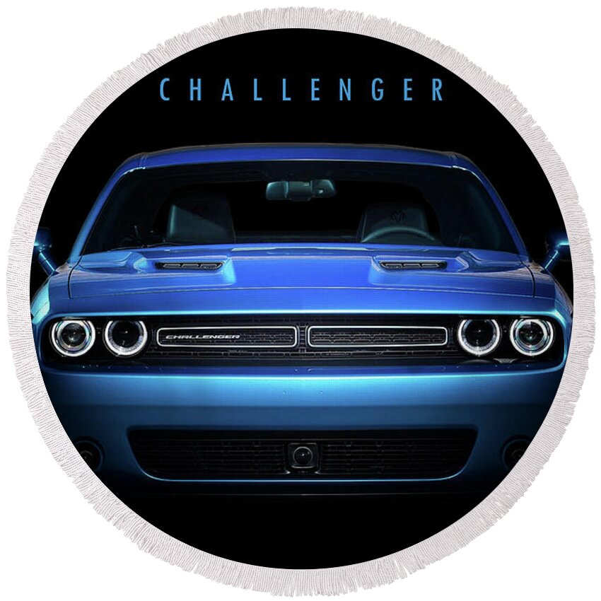 Dodge Round Beach Towel featuring the digital art Dodge Challenger by Airpower Art