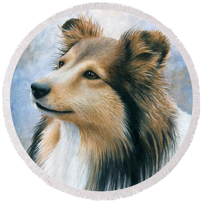 Dog Round Beach Towel featuring the painting Dog 122 by Lucie Dumas