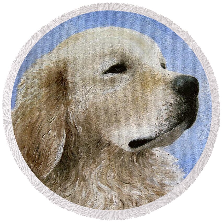 Dog Round Beach Towel featuring the painting Dog 98 by Lucie Dumas