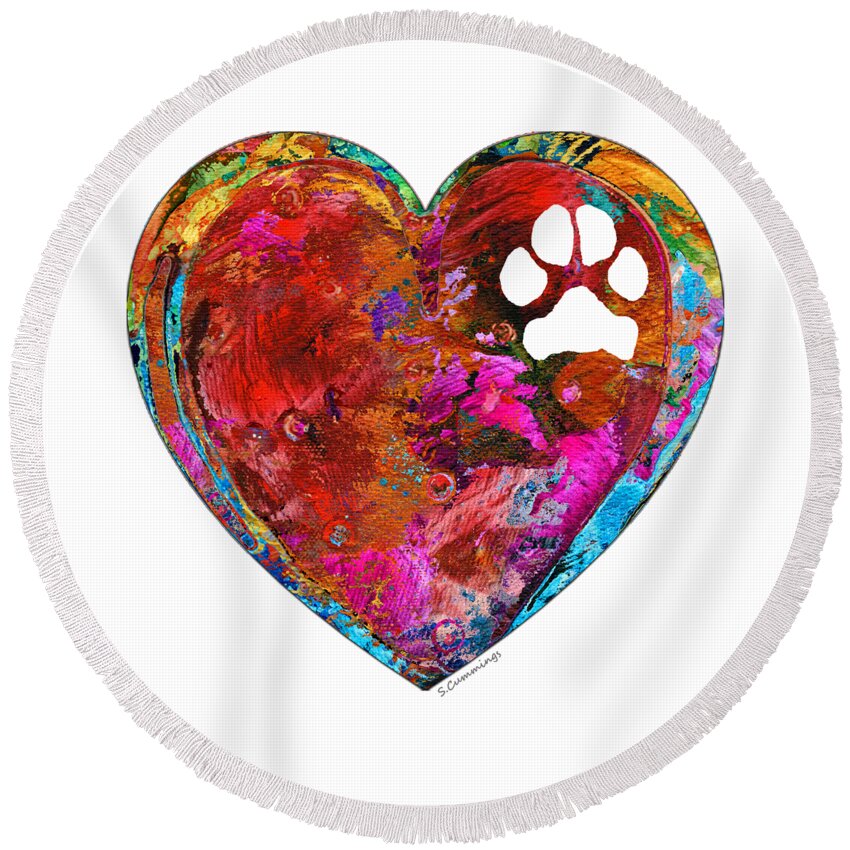 Dog Round Beach Towel featuring the painting Dog Art - Puppy Love 2 - Sharon Cummings by Sharon Cummings