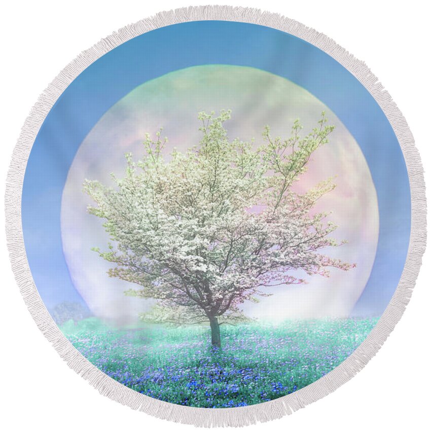 Appalachia Round Beach Towel featuring the photograph Dogwoods on a Blue Moon by Debra and Dave Vanderlaan