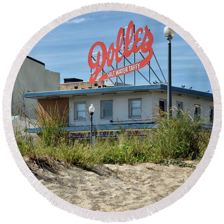 Dolles Round Beach Towel featuring the photograph Dolles from the Beach - Rehoboth Beach Delaware by Brendan Reals