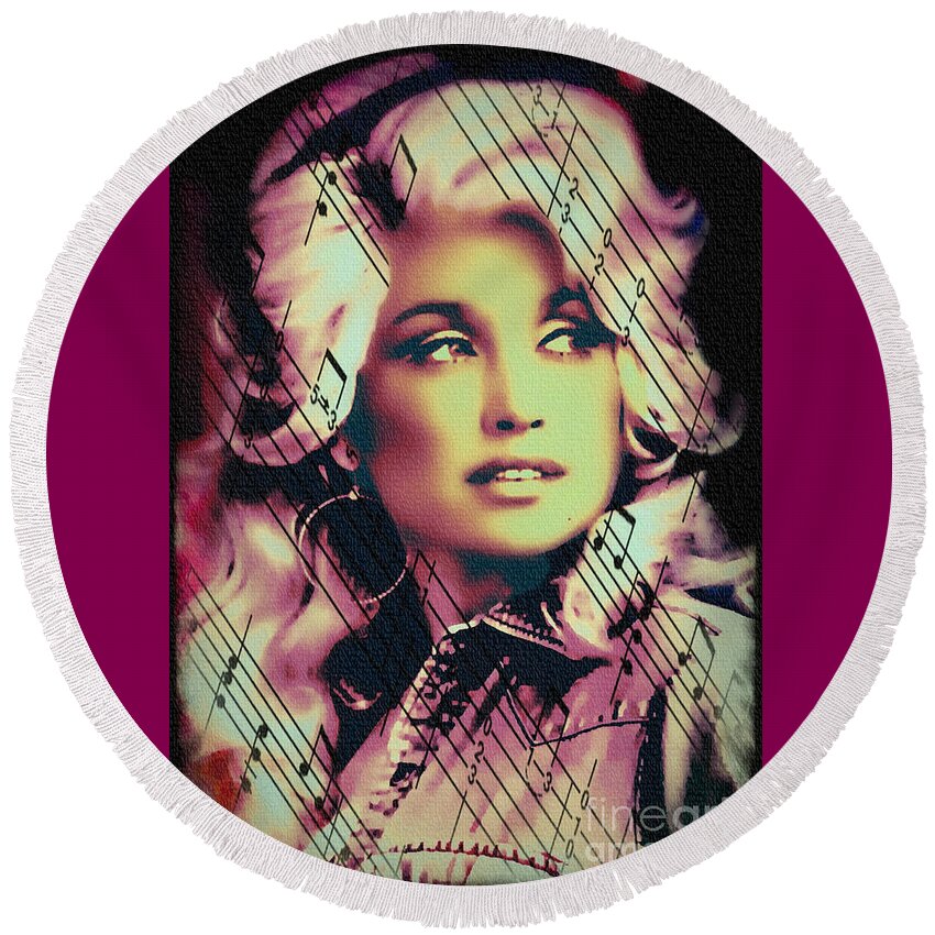 Dolly Parton Round Beach Towel featuring the digital art Dolly Parton - Digital Art Painting by Ian Gledhill