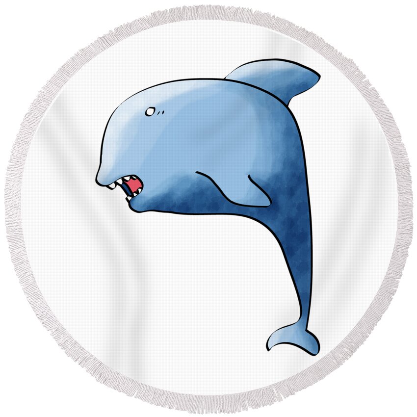 Dolphin Round Beach Towel featuring the digital art Dolphin Blue by Piotr Dulski