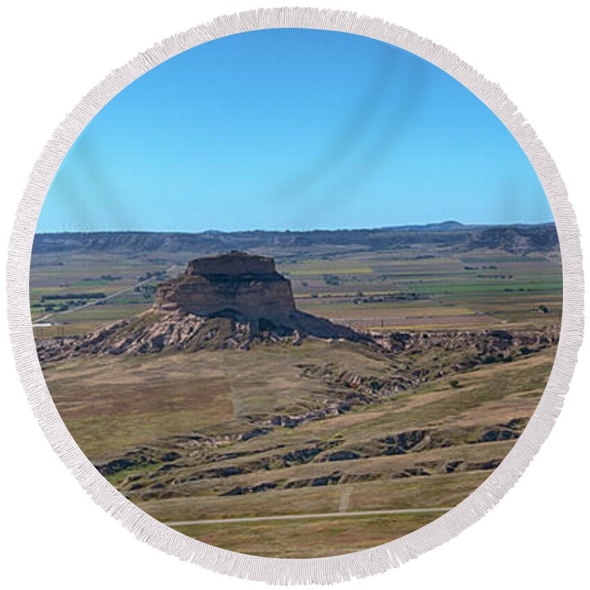 Scotts Bluff Round Beach Towel featuring the photograph Dome Rock Panorama by Susan Rissi Tregoning