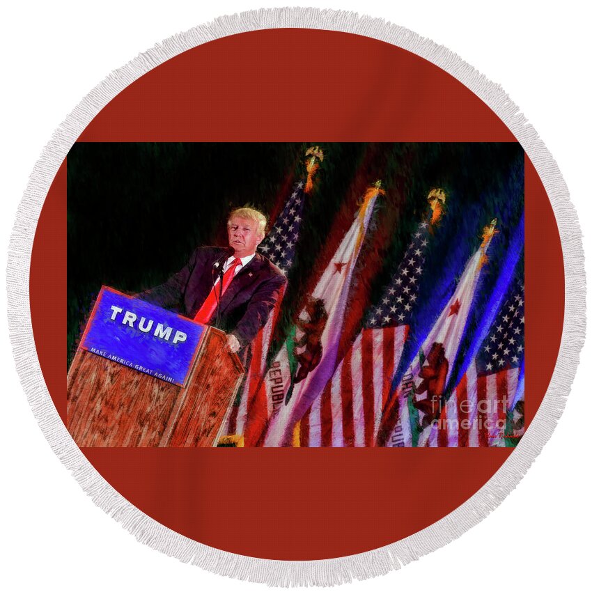 Donald Trump Round Beach Towel featuring the photograph Donald Trump Make America Great Rally by Blake Richards