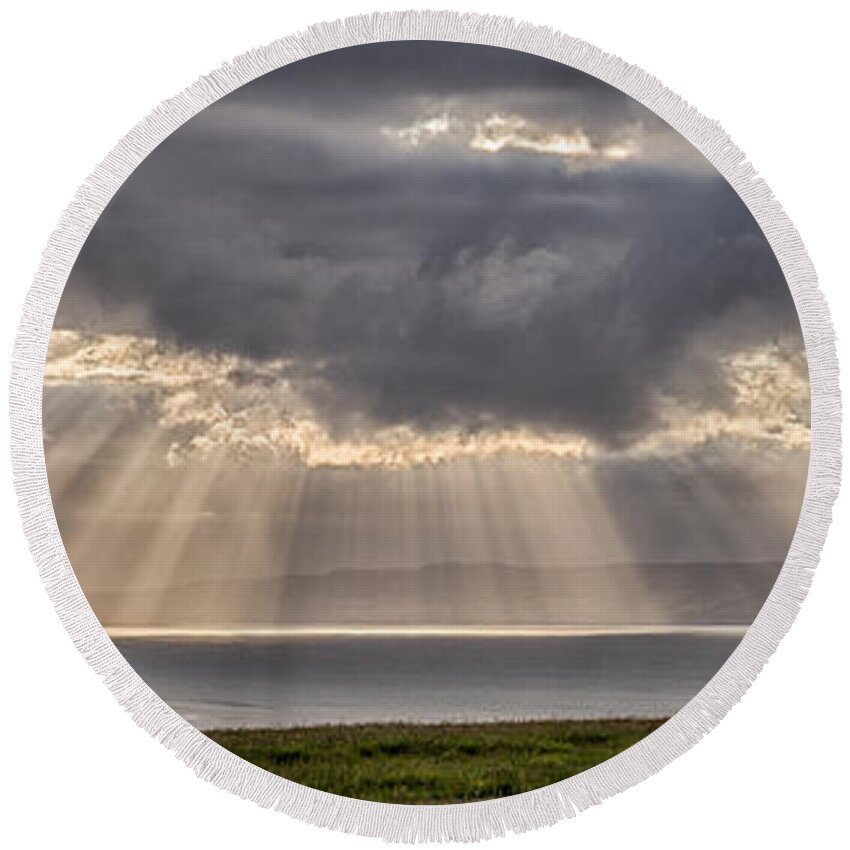Mussenden Round Beach Towel featuring the photograph Donegal Sunburst by Nigel R Bell