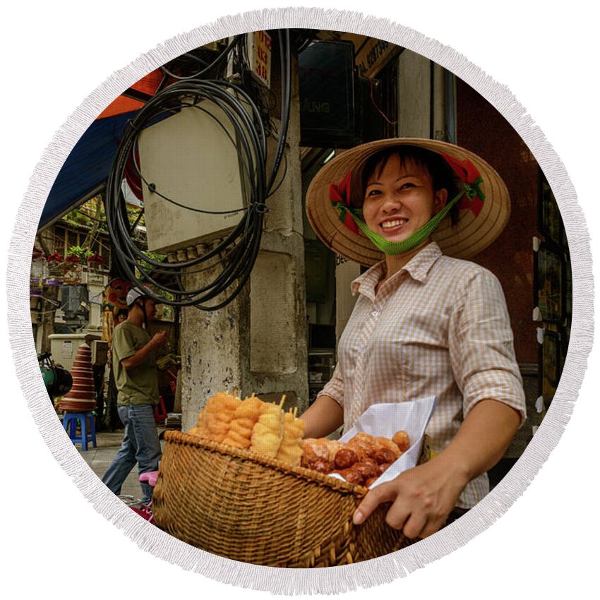 Asia Round Beach Towel featuring the photograph Donut Seller by Werner Padarin