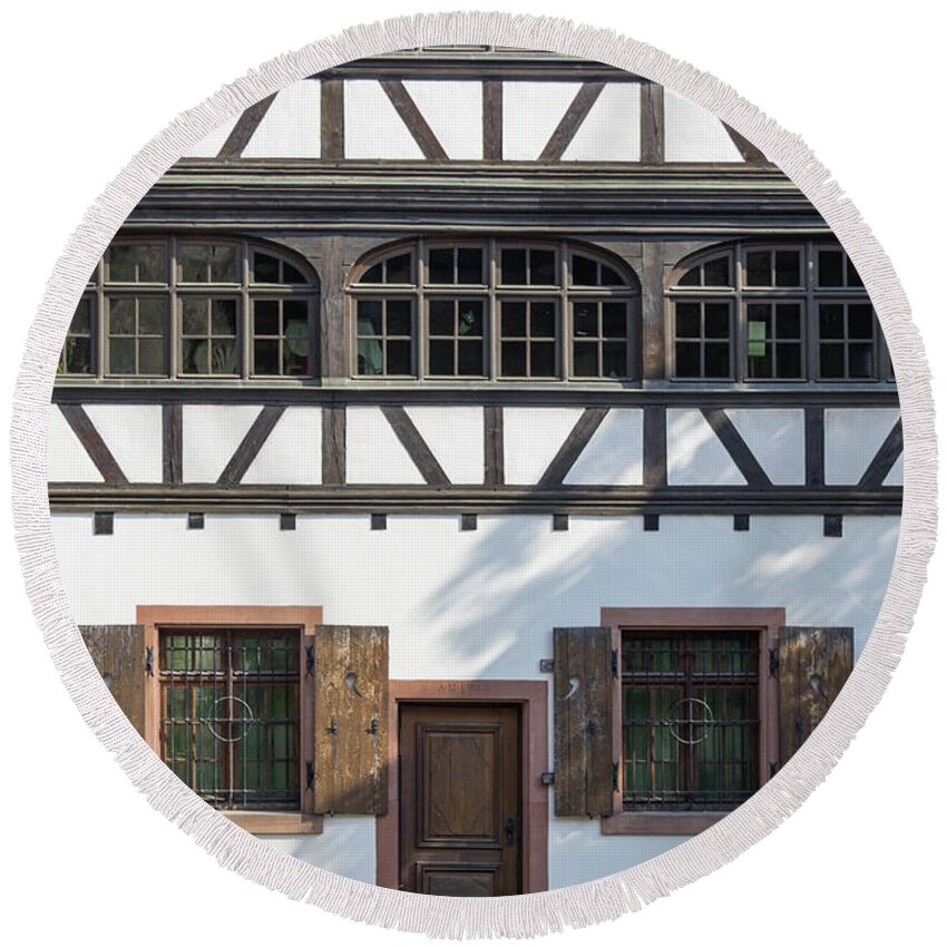 Alsace Round Beach Towel featuring the photograph Door and Windows by Teresa Mucha