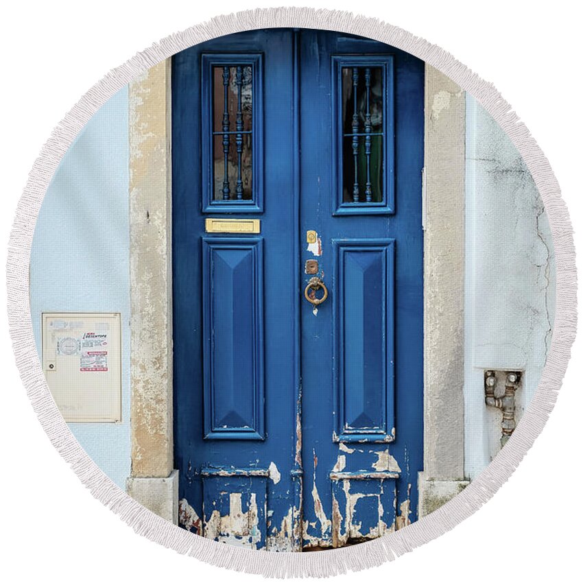 Blue Door Round Beach Towel featuring the photograph Door No 67 by Marco Oliveira