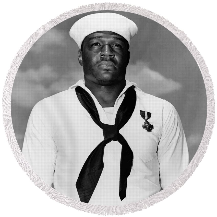 Dorie Miller Round Beach Towel featuring the photograph Dorie Miller by War Is Hell Store