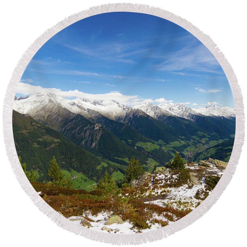 Nature Round Beach Towel featuring the photograph Dosso Piccolo - Alto Adige by Andreas Levi