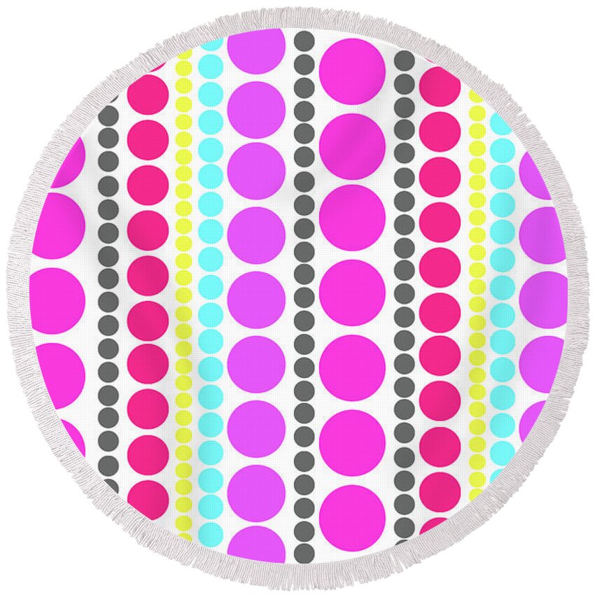 Dots Round Beach Towel featuring the digital art Dots by Louisa Knight