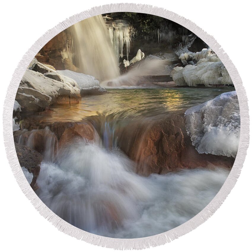 Waterfall Round Beach Towel featuring the photograph Douglas Falls Flow by Art Cole