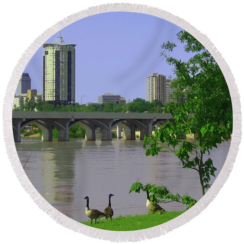 Tulsa Round Beach Towel featuring the photograph Down By the River by Susan Vineyard