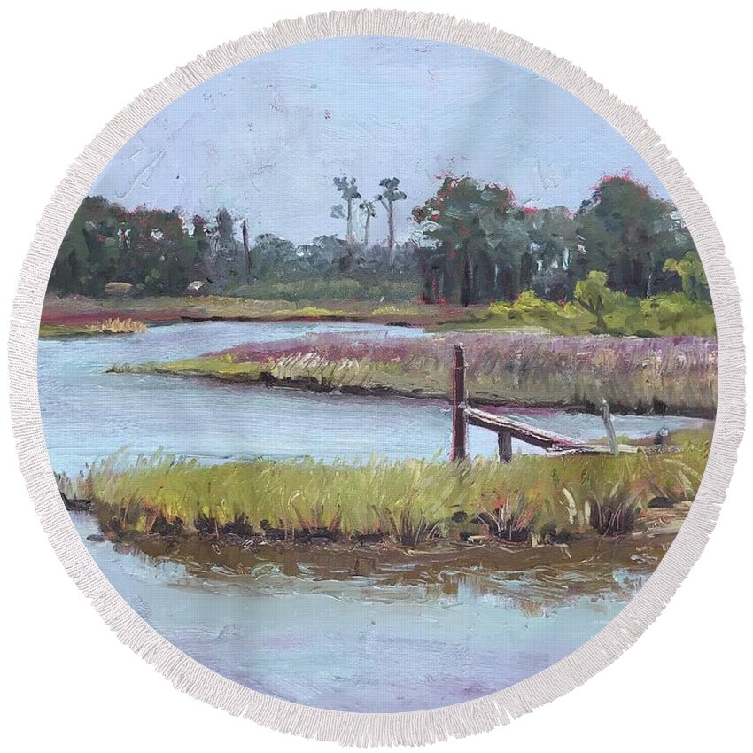 Impressionism Round Beach Towel featuring the painting Down Neck by Maggii Sarfaty