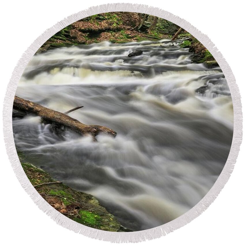 Waterfall Round Beach Towel featuring the photograph Down The Throat by Allan Van Gasbeck