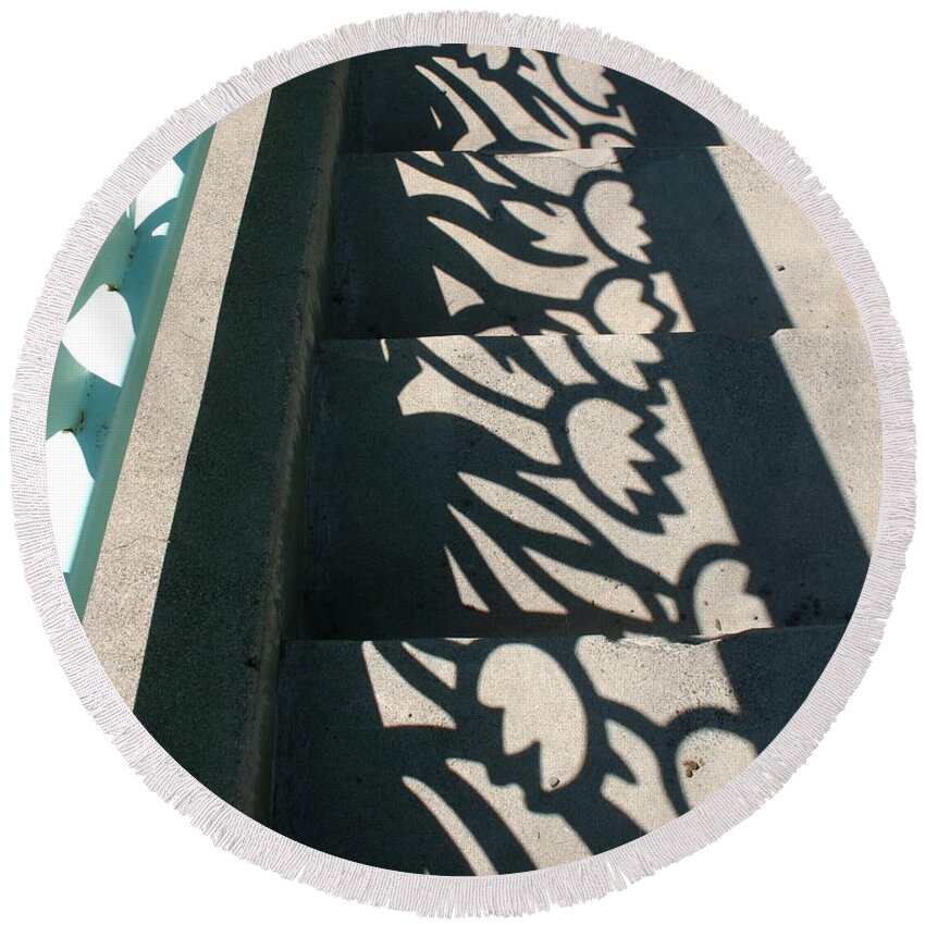 Up Round Beach Towel featuring the photograph Down the Up Stair Case by Marie Neder