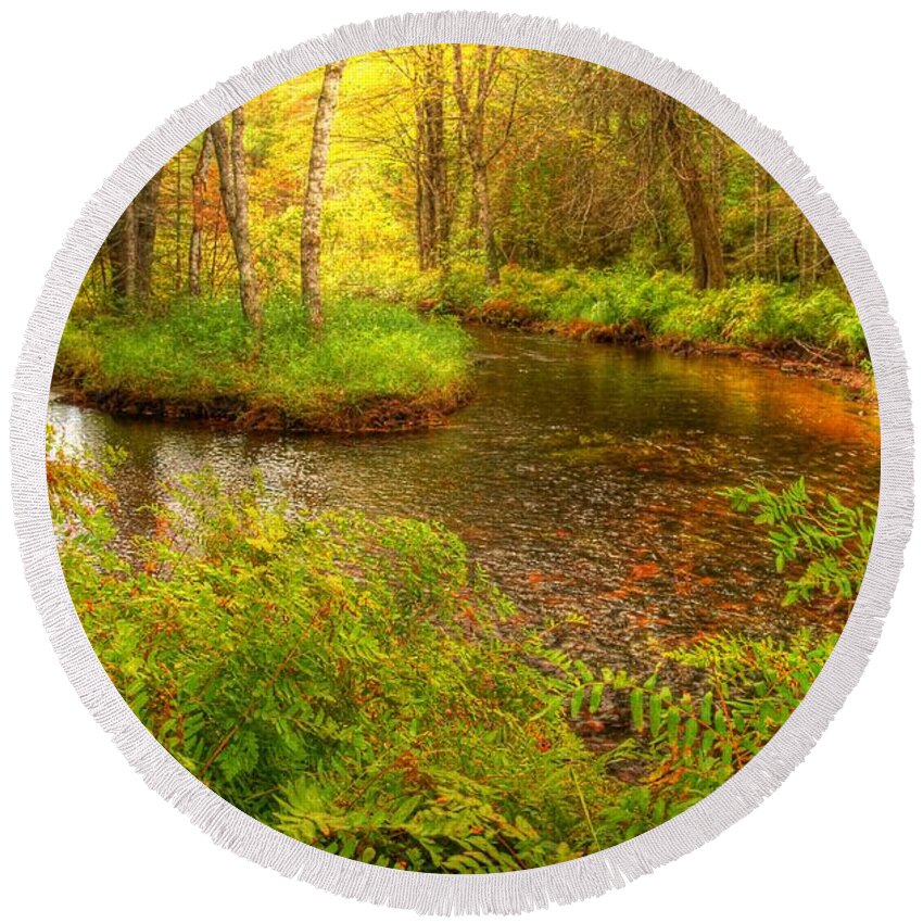 Stream Round Beach Towel featuring the photograph Downeast Fall Stream by Alana Ranney