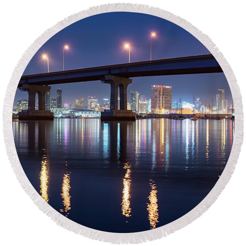 San Diego Round Beach Towel featuring the photograph Downtown by Dan McGeorge