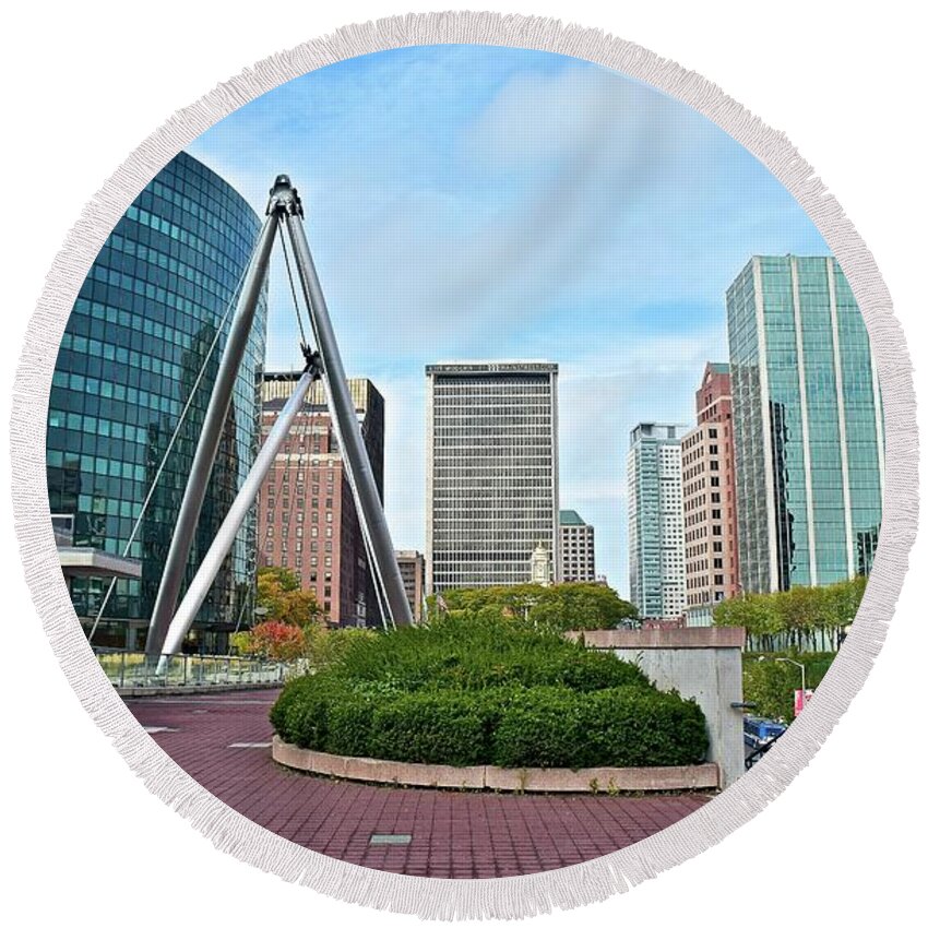 Hartford Round Beach Towel featuring the photograph Downtown Hartford 2016 by Frozen in Time Fine Art Photography