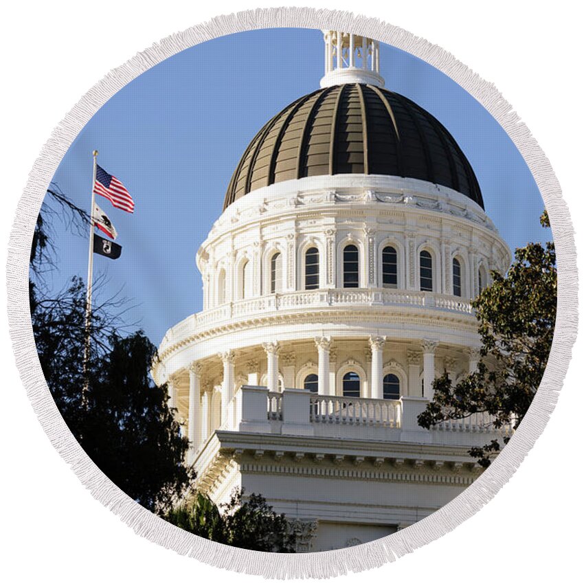 Sacramento Round Beach Towel featuring the photograph Downtown Sacramento California Capital Dome Building by Christopher Boswell