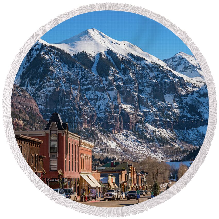 Colorado Round Beach Towel featuring the photograph Downtown Telluride by Darren White